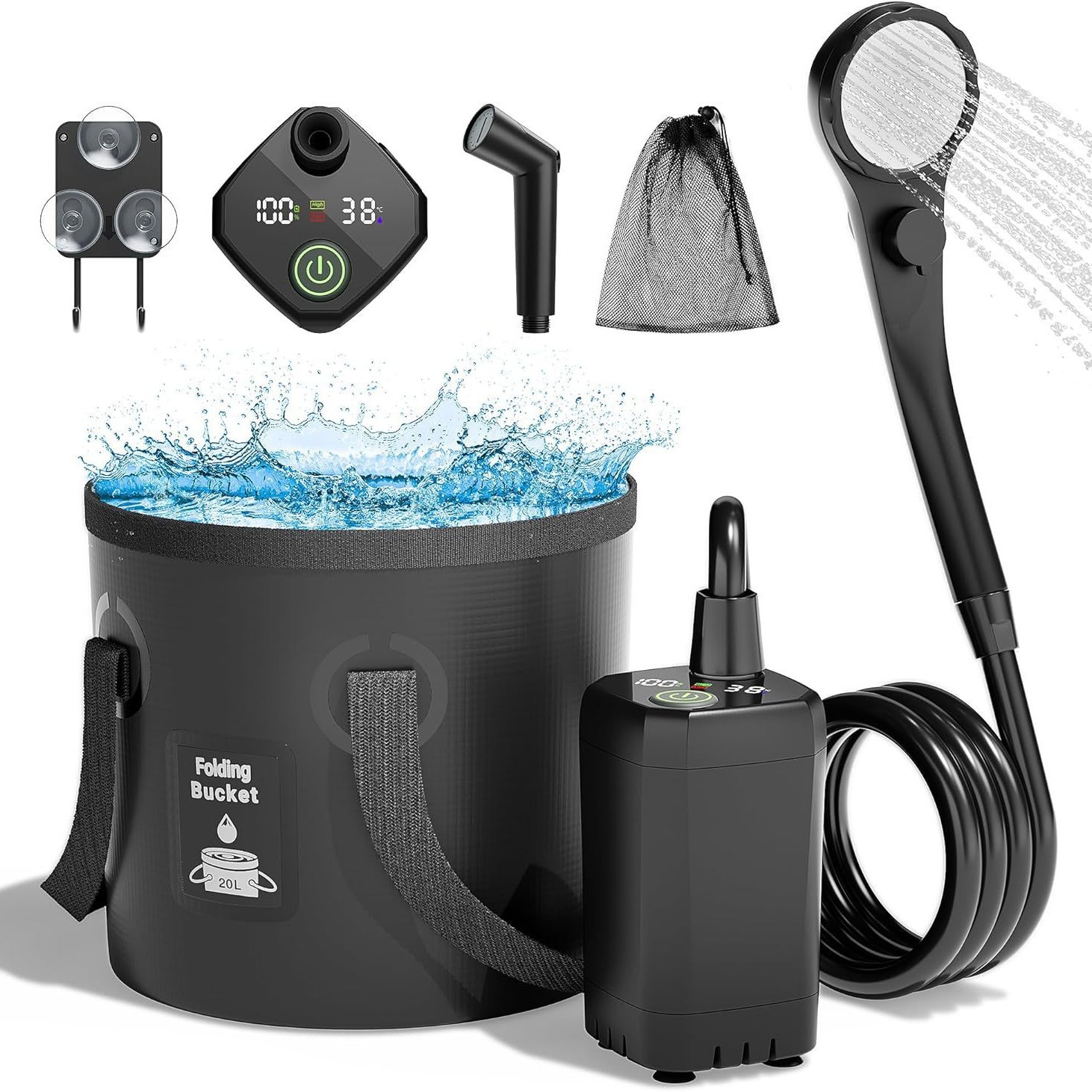 Portable Camping Shower - Doccia Elettrica Portatile Autoadescante per Esterni,