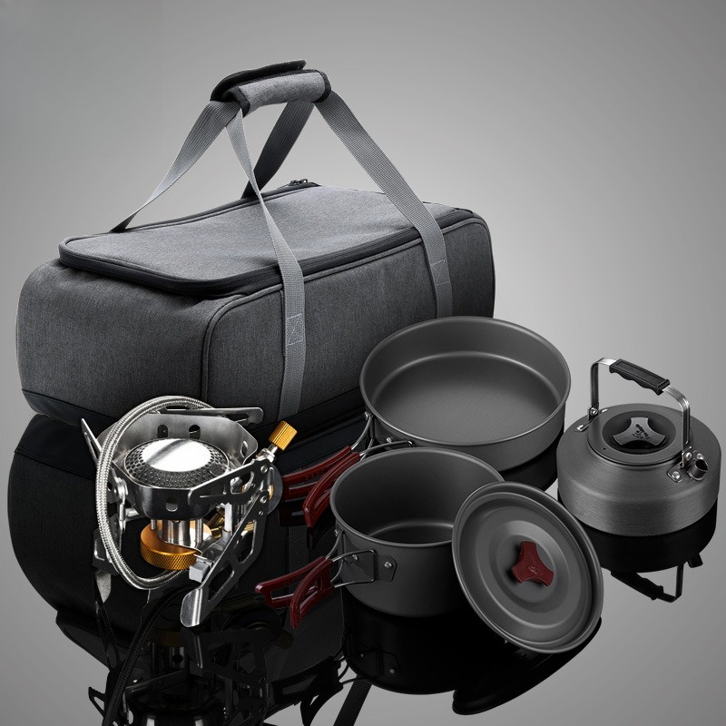 Outdoor Camping Kit - Set di pentole portatili con fornello