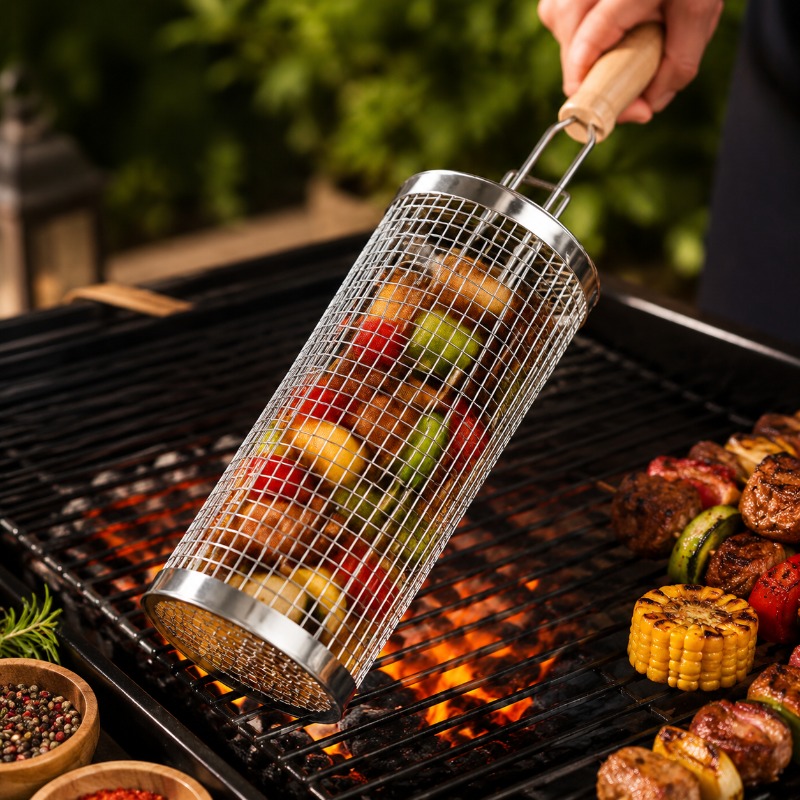 Outdoor Camping Kit - Set di Cestelli Rotondi per Barbecue